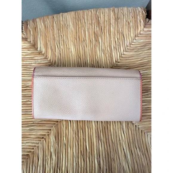 Coach Soft Wallet Pebbled Leather Pink Coral Snap Front Slim Long Organizer - Picture 2 of 3